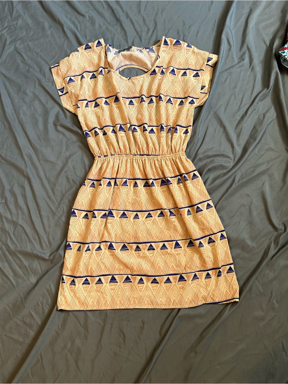 Soprano Peach Mini Dress with Navy Geometric Trim